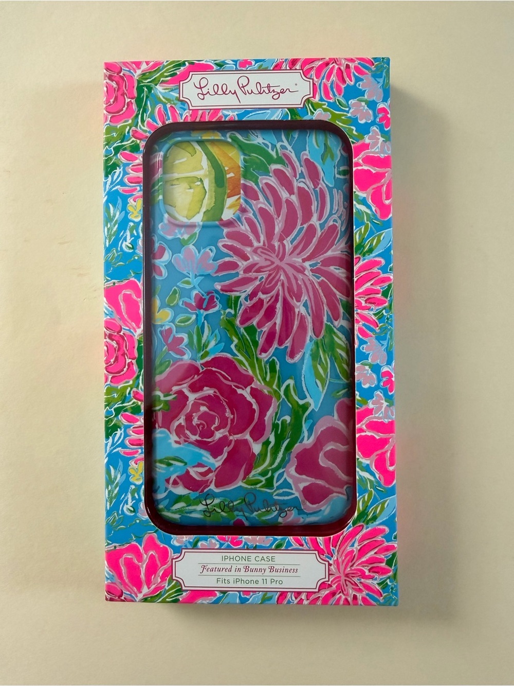 Lilly Pulitzer Pink Floral iPhone 11 Pro Protective Case with Blue Background